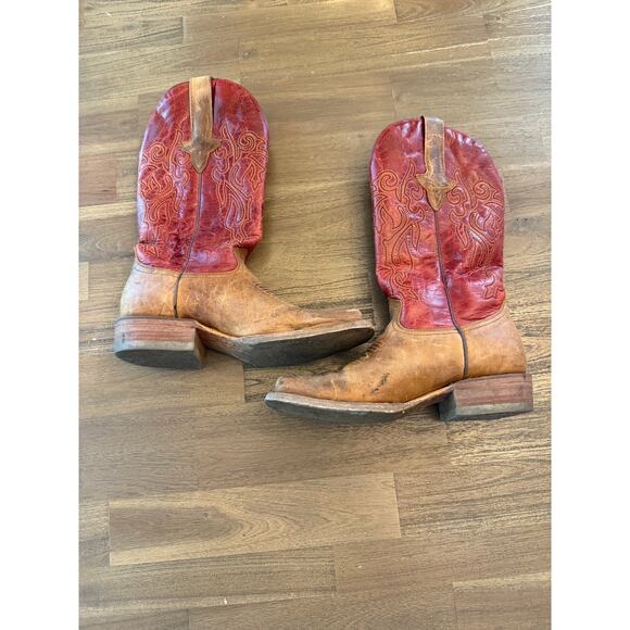 J.B. Dillon Women's Cowboy Boots Size 6 1/2 B Brown with Red Shaft - Picture 3 of 9